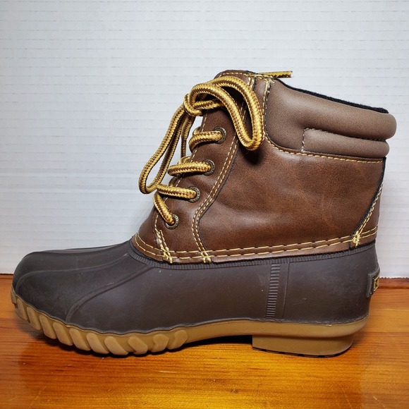 Nautica Waterproof Duck Boots Youth 1 Channing Brown Faux Leather Round Toe Kids - Picture 6 of 9